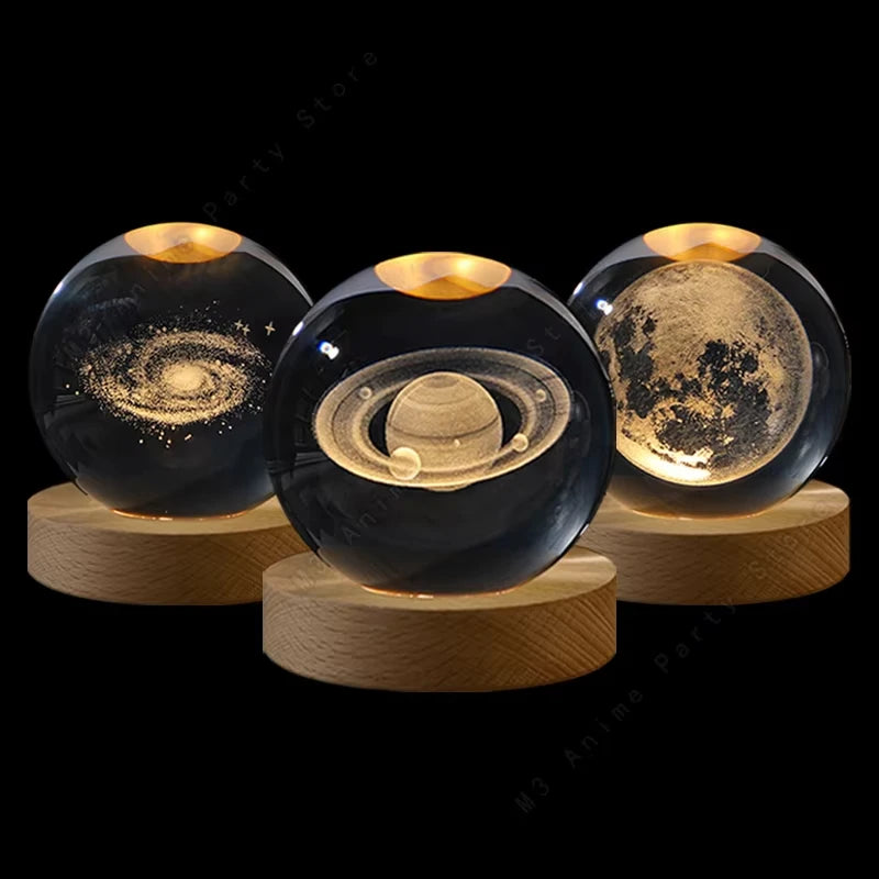 Luminária Decorativa Espacial Luz Noturna 3D Bola Cristal