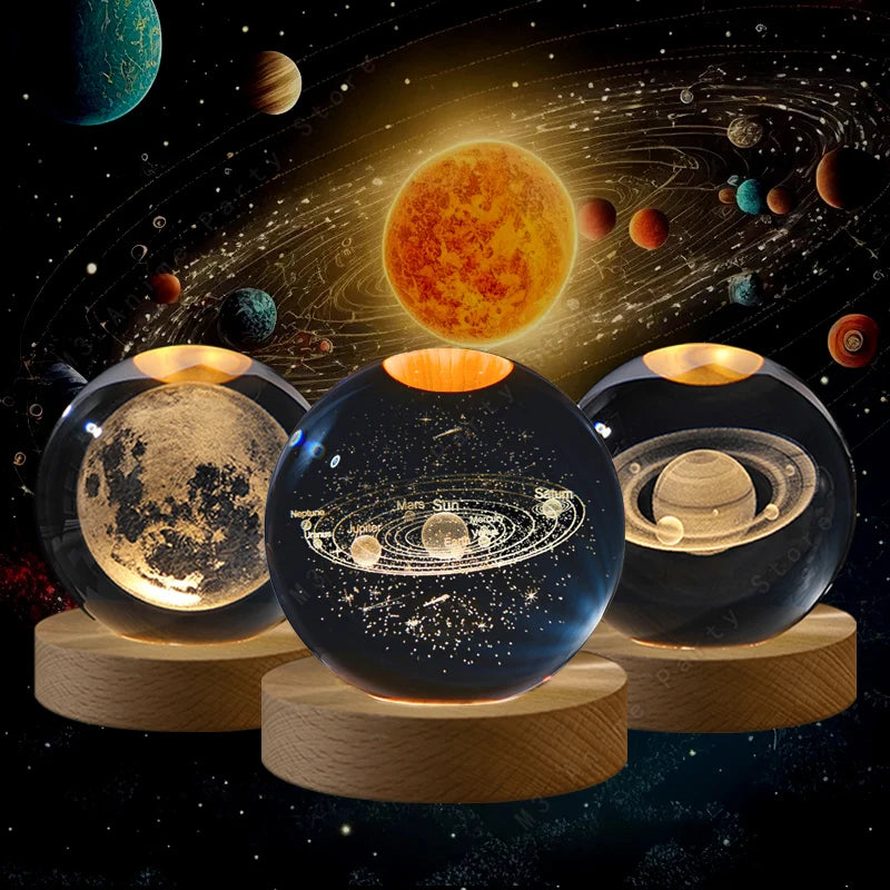 Luminária Decorativa Espacial Luz Noturna 3D Bola Cristal