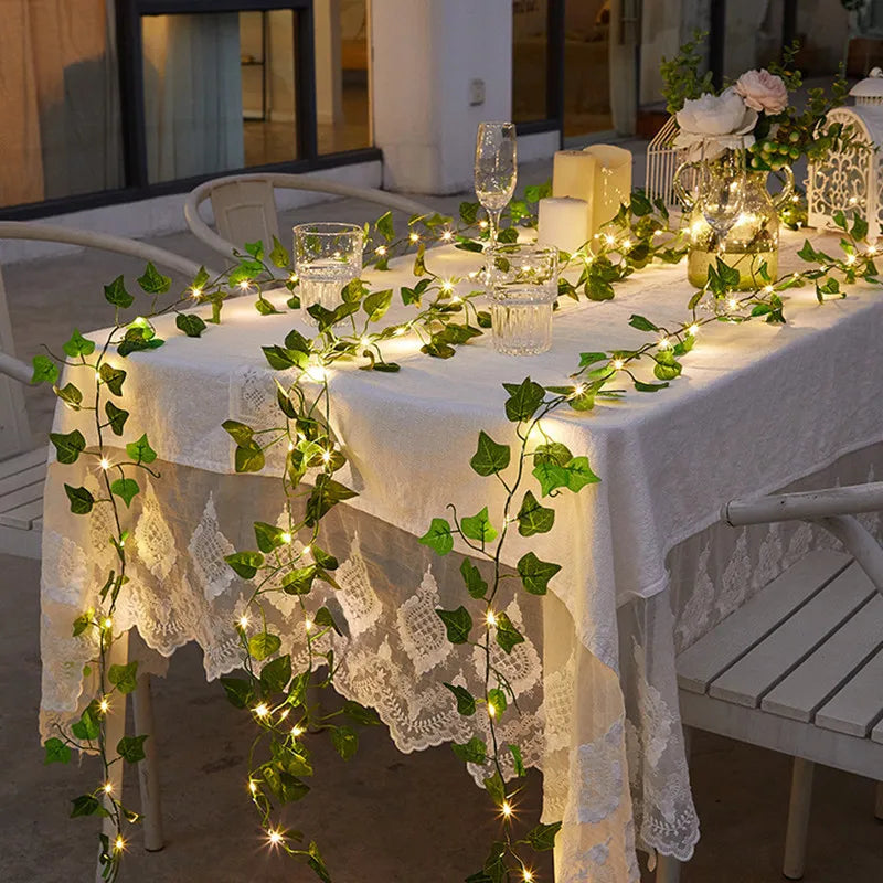 Cortina de Folhagem Artificial com Luzes LED